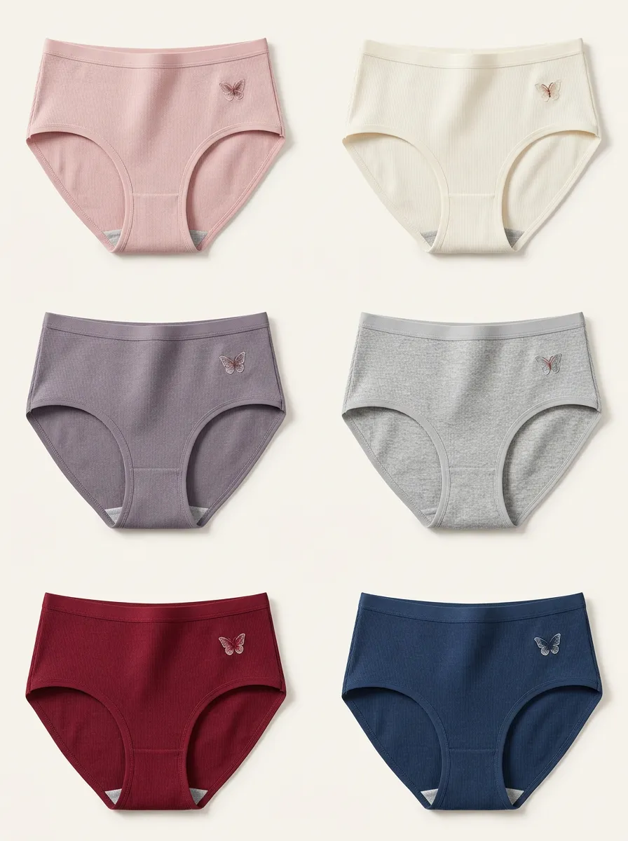 Women's Ribbed Butterfly Embroidered Classic Brief Set