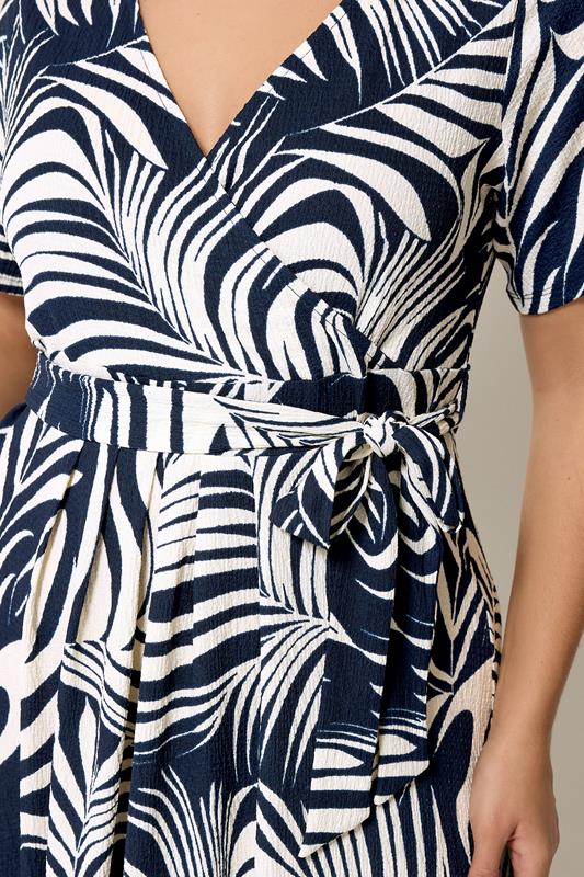 Blue Leaf Print Wrap Front Dress detail 3