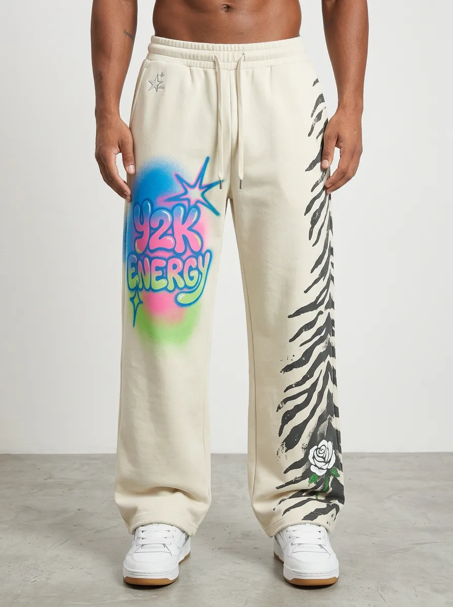 Men's Y2K Streetwear Graffiti Rose Zebra Printed Sweatpants