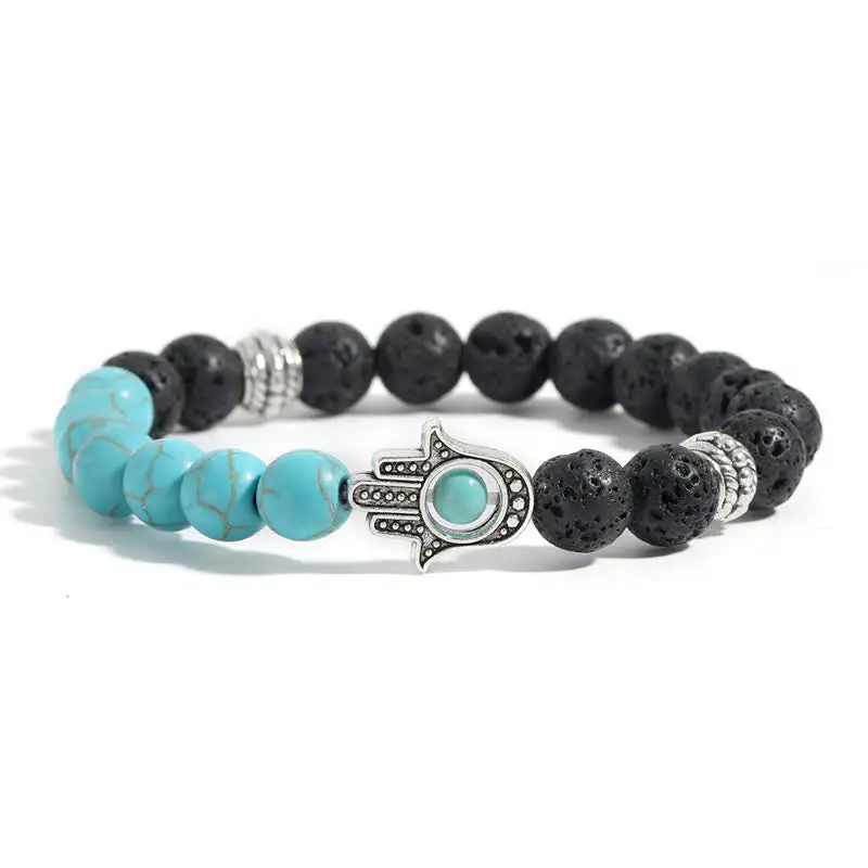 Lava Rock Hamsa Palm Handcrafted Round Bracelet
