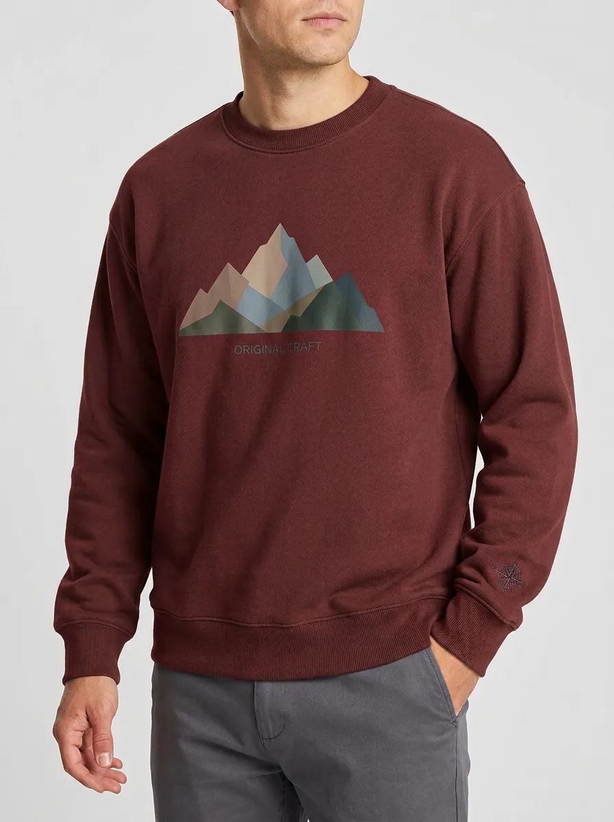 Men's Olive Green Mountain Graphic Crewneck Sweatshirt