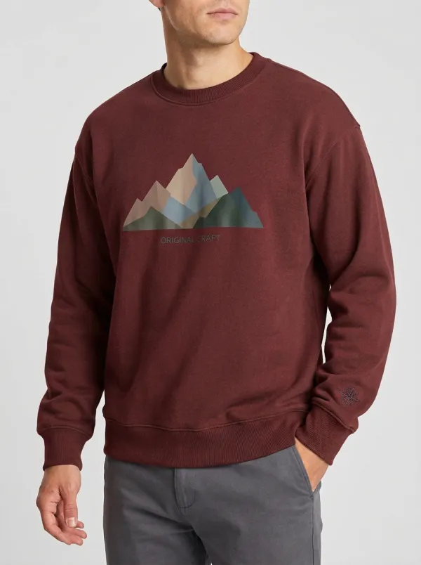 Men's Olive Green Mountain Graphic Crewneck Sweatshirt