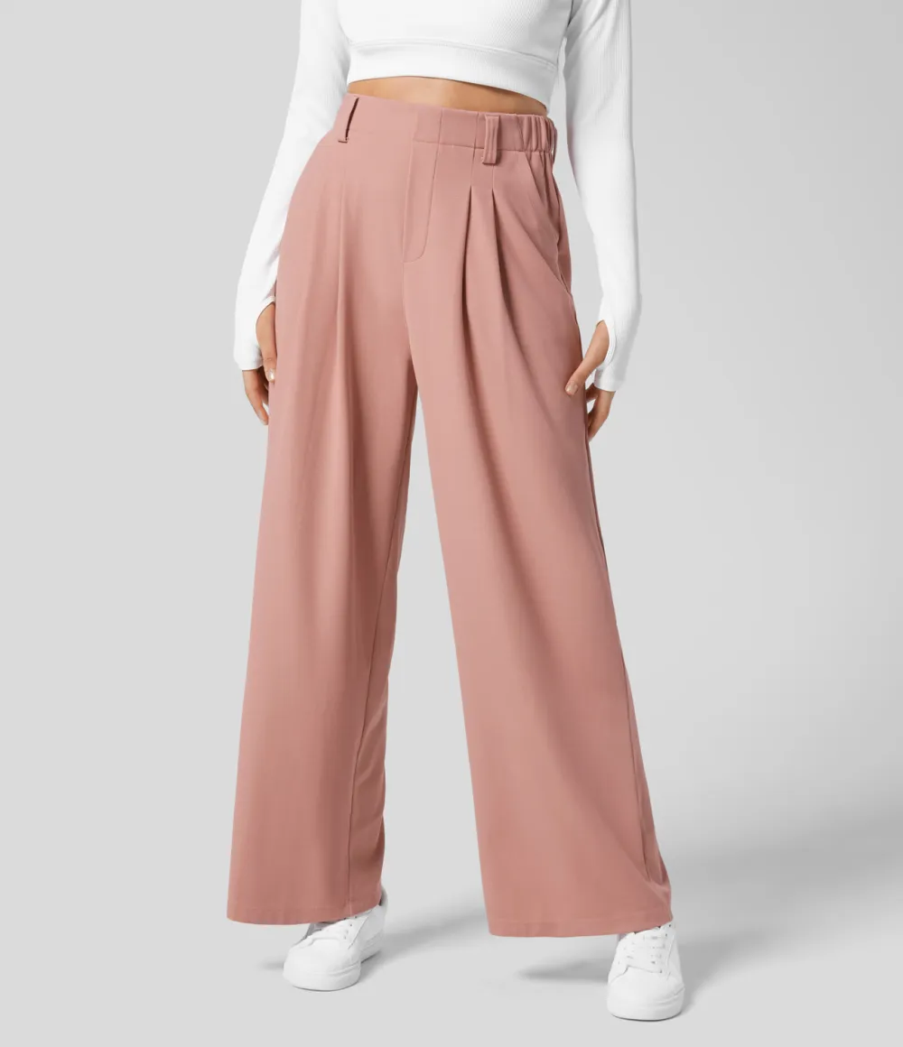 2026🔥  High Waisted Plicated Side Pocket Wide Leg Waffle Work Pants