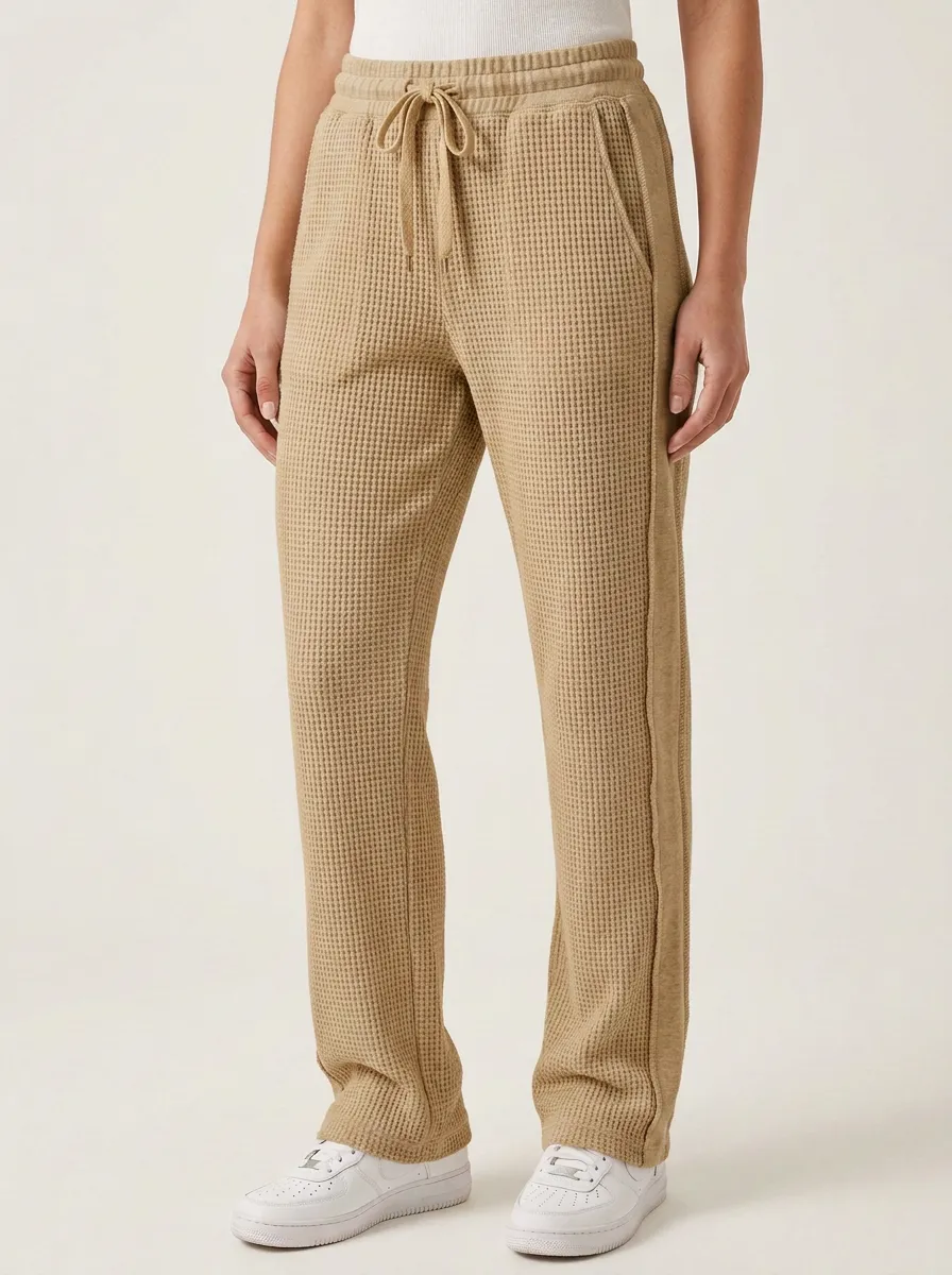 Women's Casual Lounge Waffle Knit Drawstring Jogger Pants