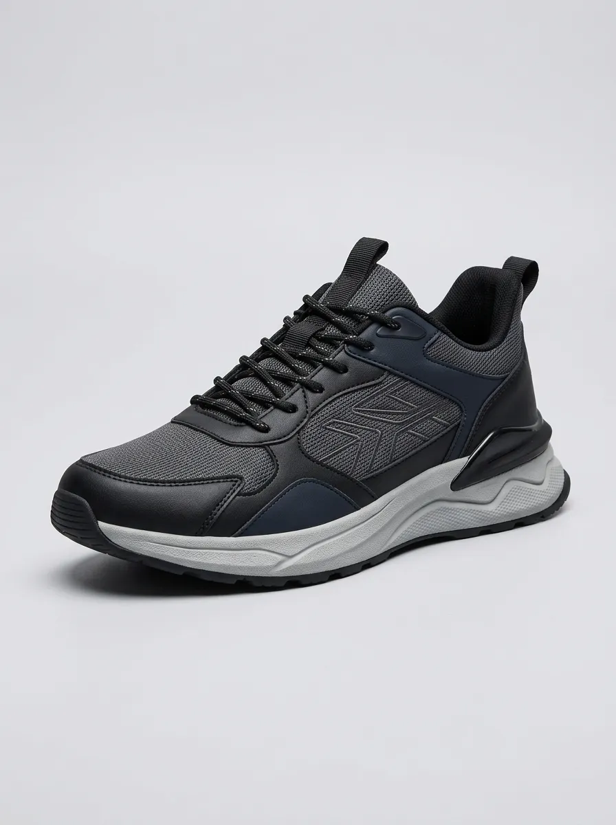 Men's Black Minimalist Geometric Pattern Athletic Sneakers
