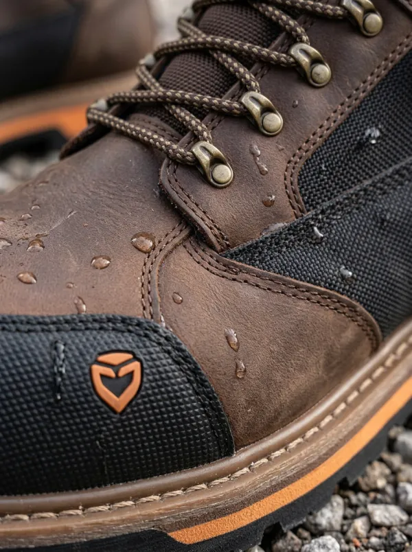 Men's Waterproof H2O Construction Brown Leather Printed Work Boots