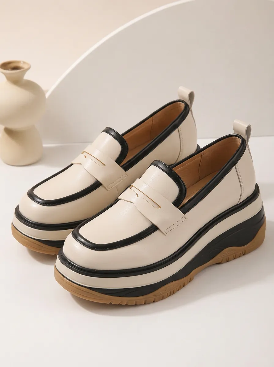 Color-Block Slip-On Women's Chunky Platform Shoes