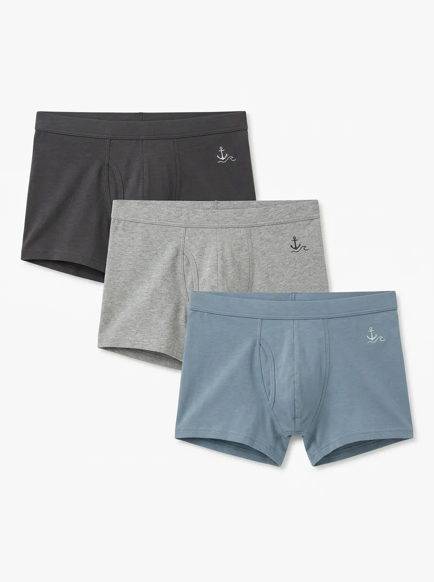 Men's Three-Pair Anchor Embroidered Short-Leg Trunk Set