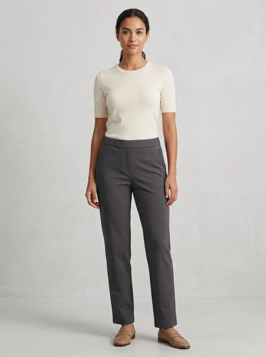 Women's Modern Everyday Stretch Mid Rise Straight Leg Pants