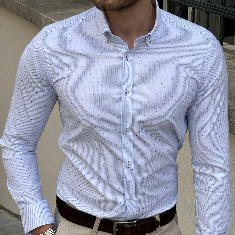 Modern Button Collar Patterned Slim Fit Cotton Casual Shirt