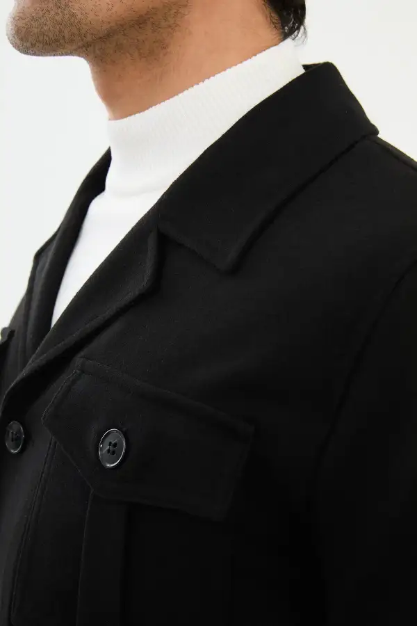 Classic Slim Fit Safari Detail Wool Tailored Coat