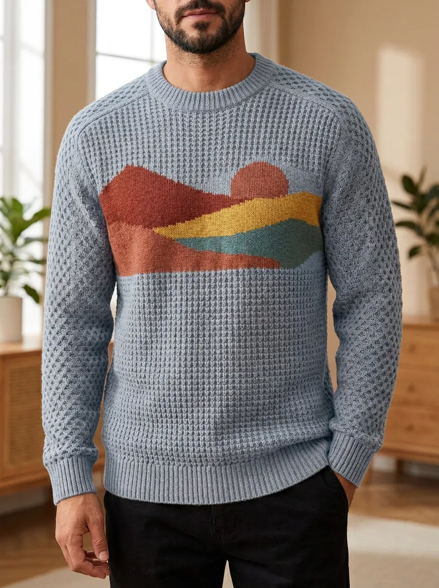 Men's Abstract Mountain Sunset Sweater