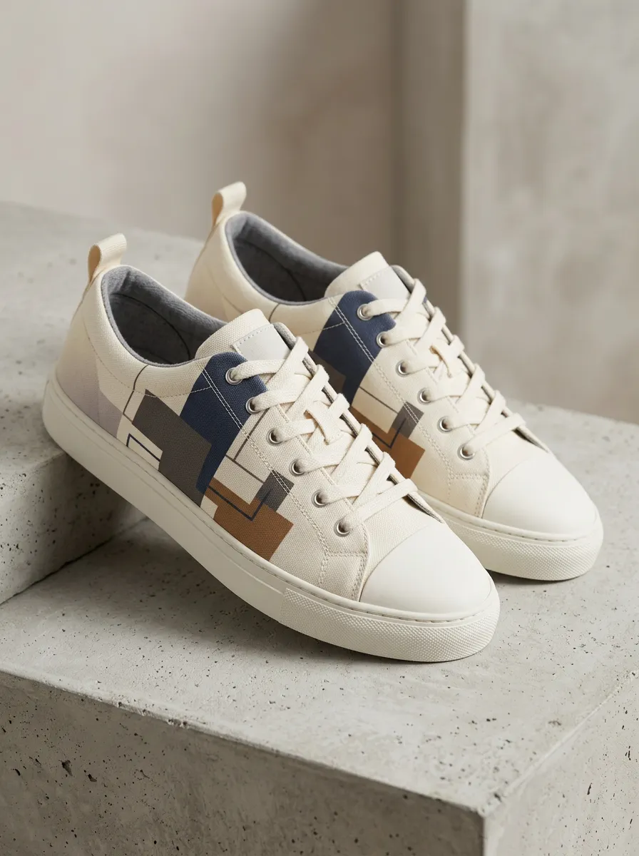 Textured Geometric Abstract Canvas Sneakers