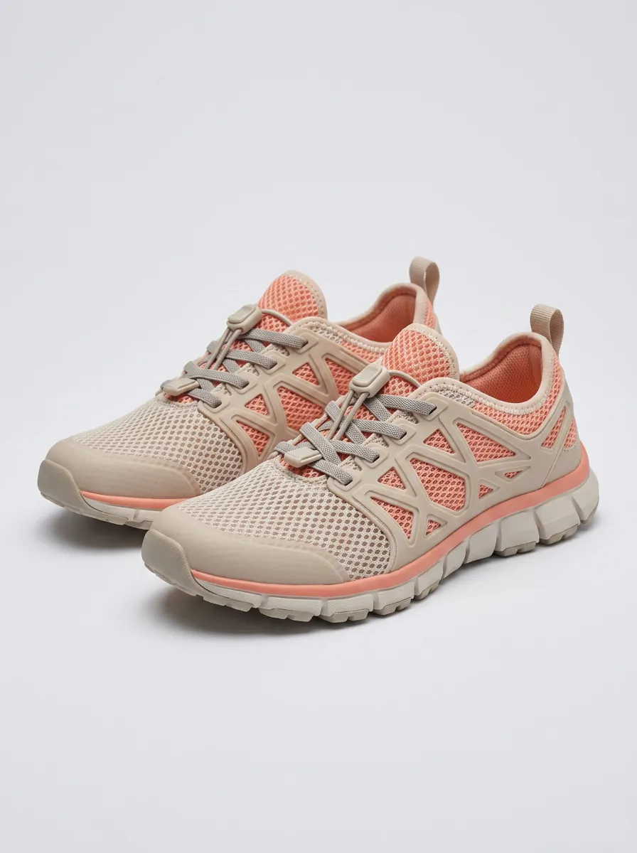 Women's Sporty Mesh Peach Beige Lightweight Printed Sneakers