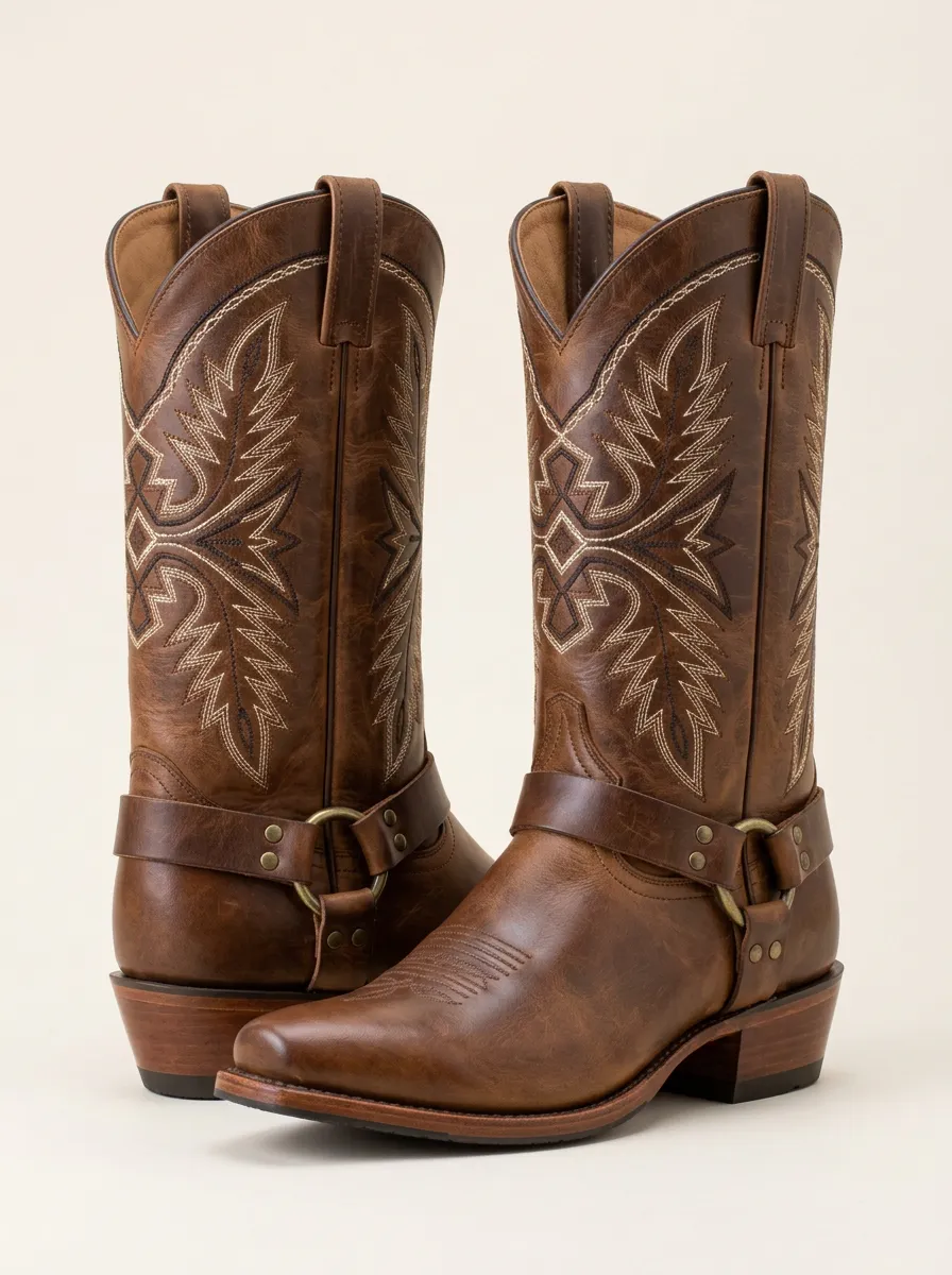 Men's Ranch Western Embroidered Harness Printed Boots