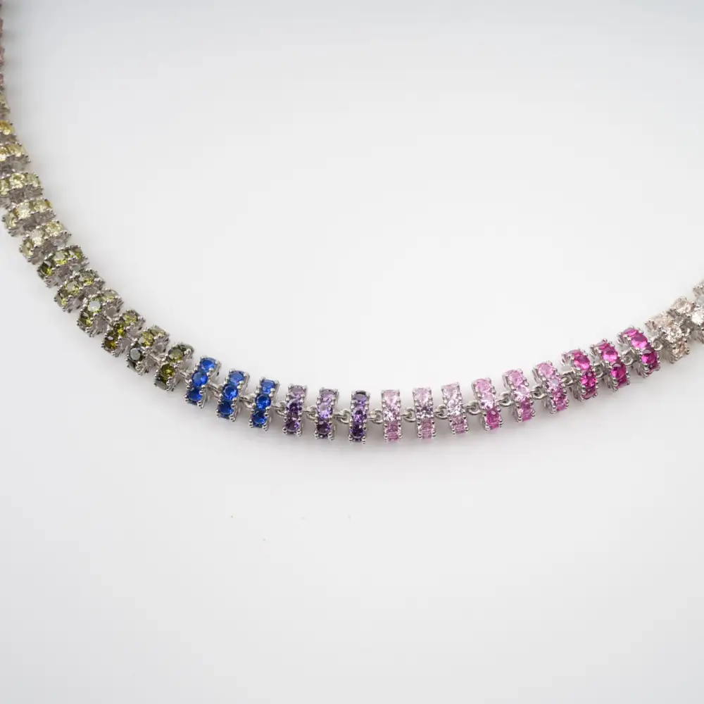 Multicolor Crystal Embellished Sterling Silver Necklace