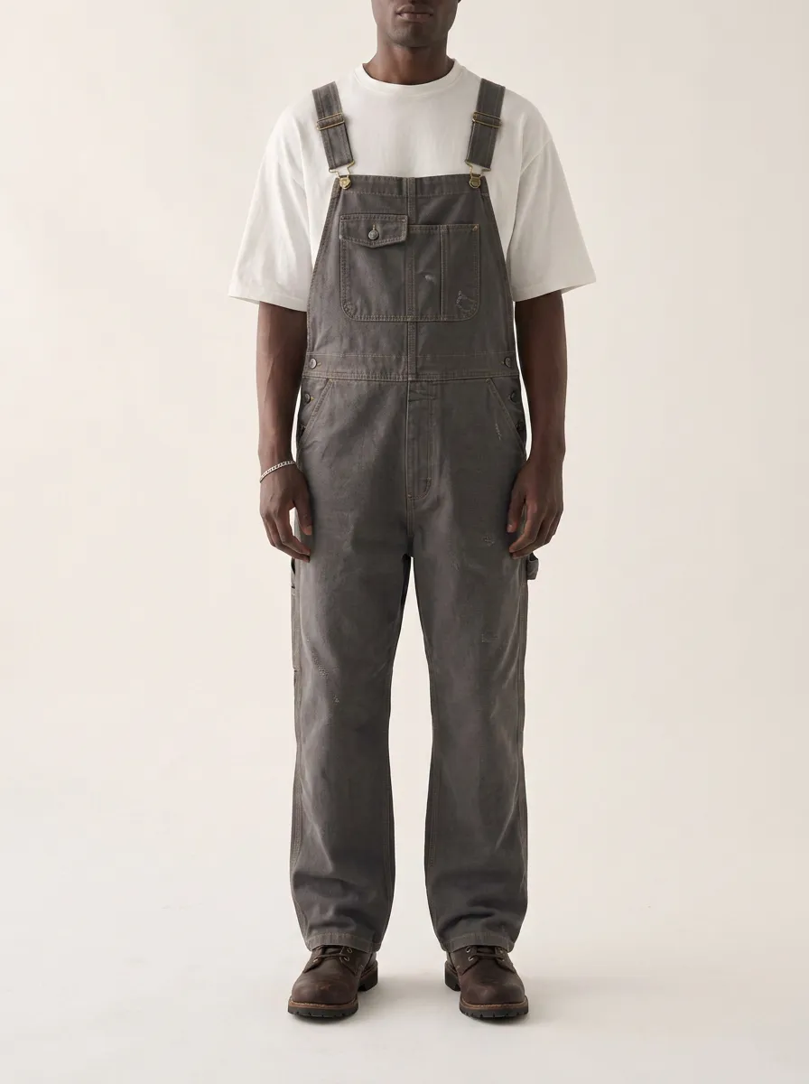 Men's Vintage Washed Charcoal Denim Bib Overalls