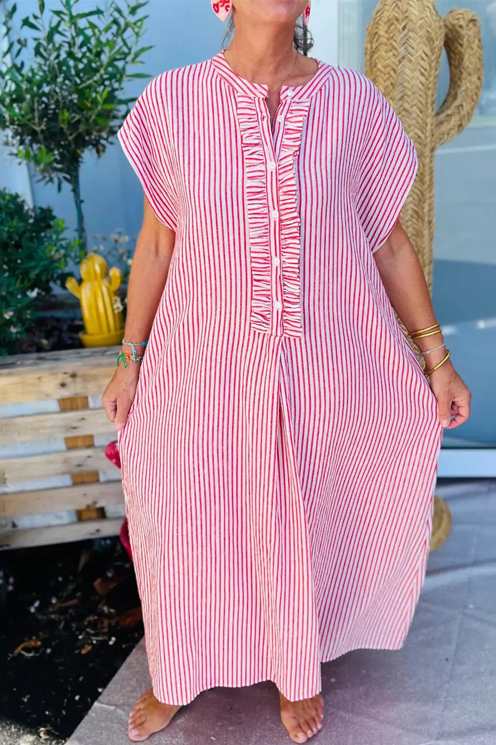Striped Sleeve Maxi Dress