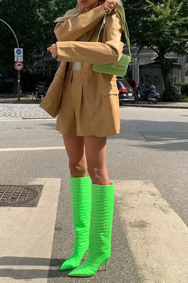 Crocodile Print Pointed-Toe Boots