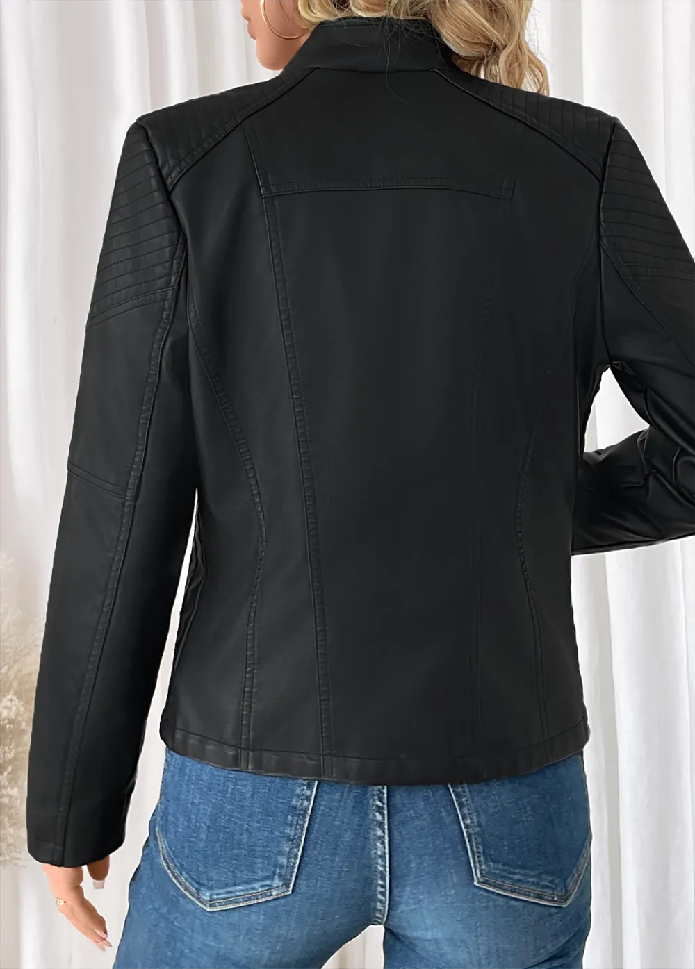 Black Pocket Long Sleeve Lapel Coat