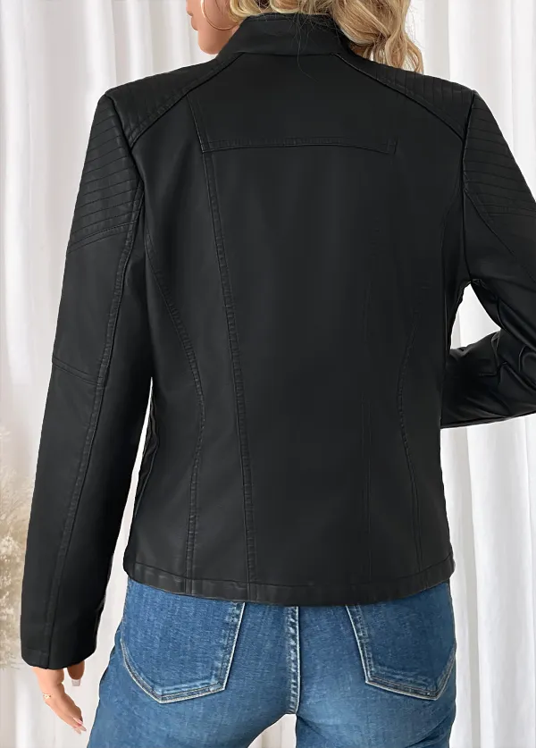 Black Pocket Long Sleeve Lapel Coat