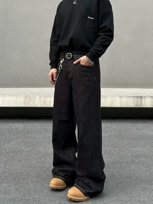 Straight-Leg Washed Zip-Detail Jeans