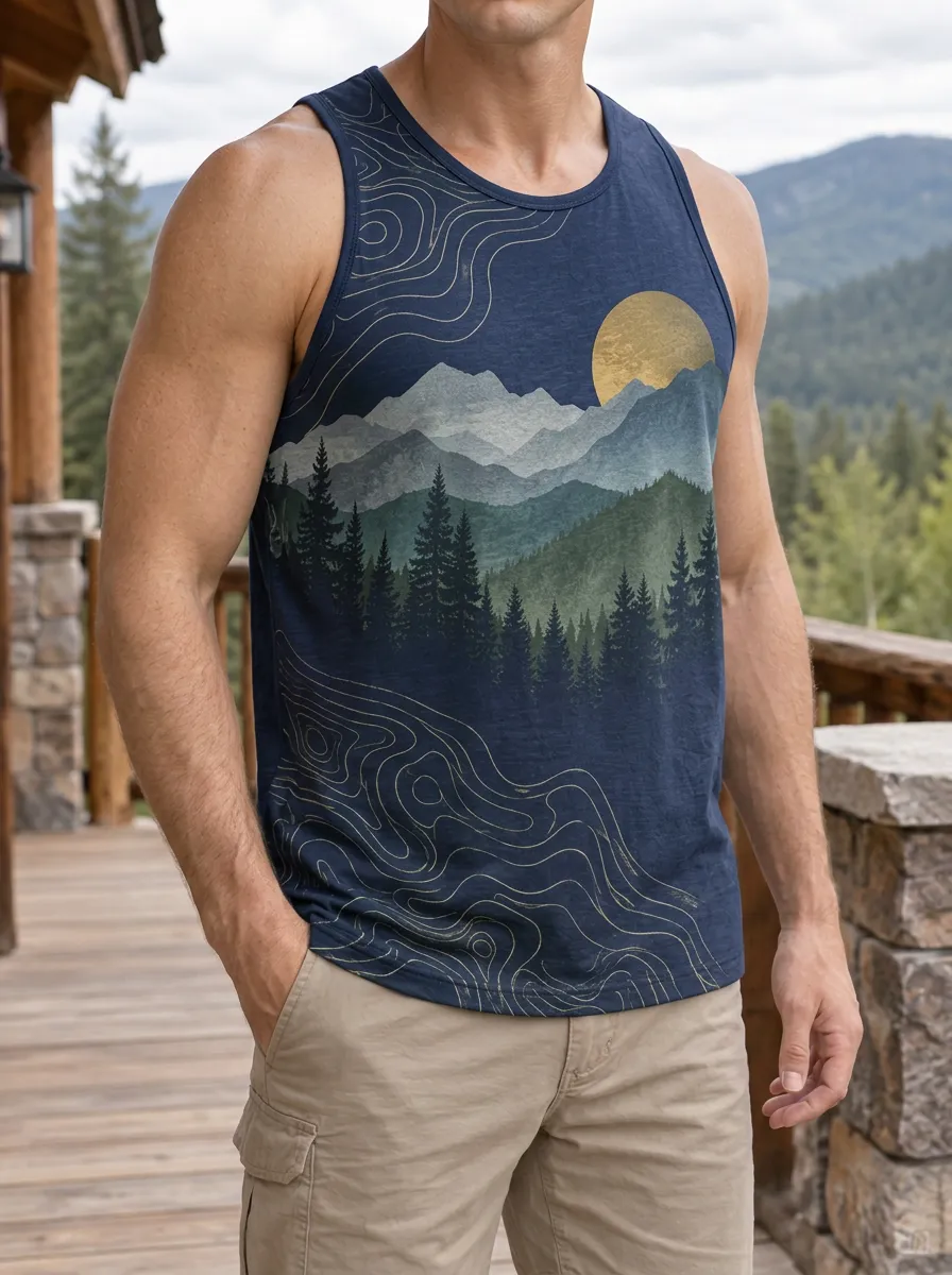 Men's Mountain Nature Topographic Tank Top