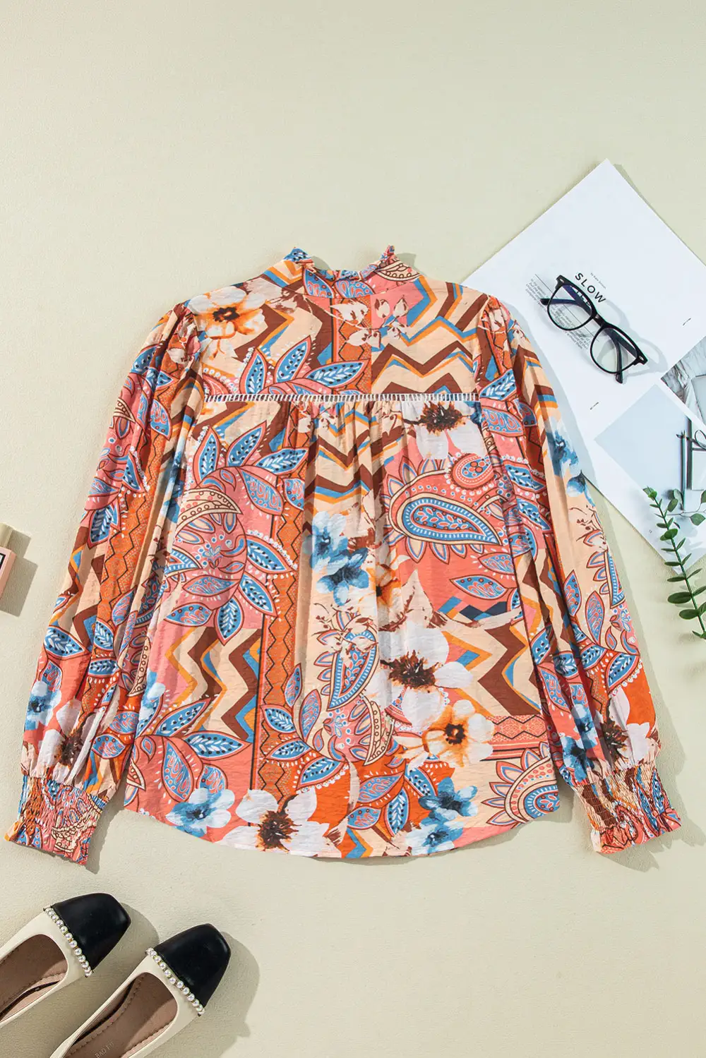 Floral Shirred Relaxed Fit Shirt Blouse