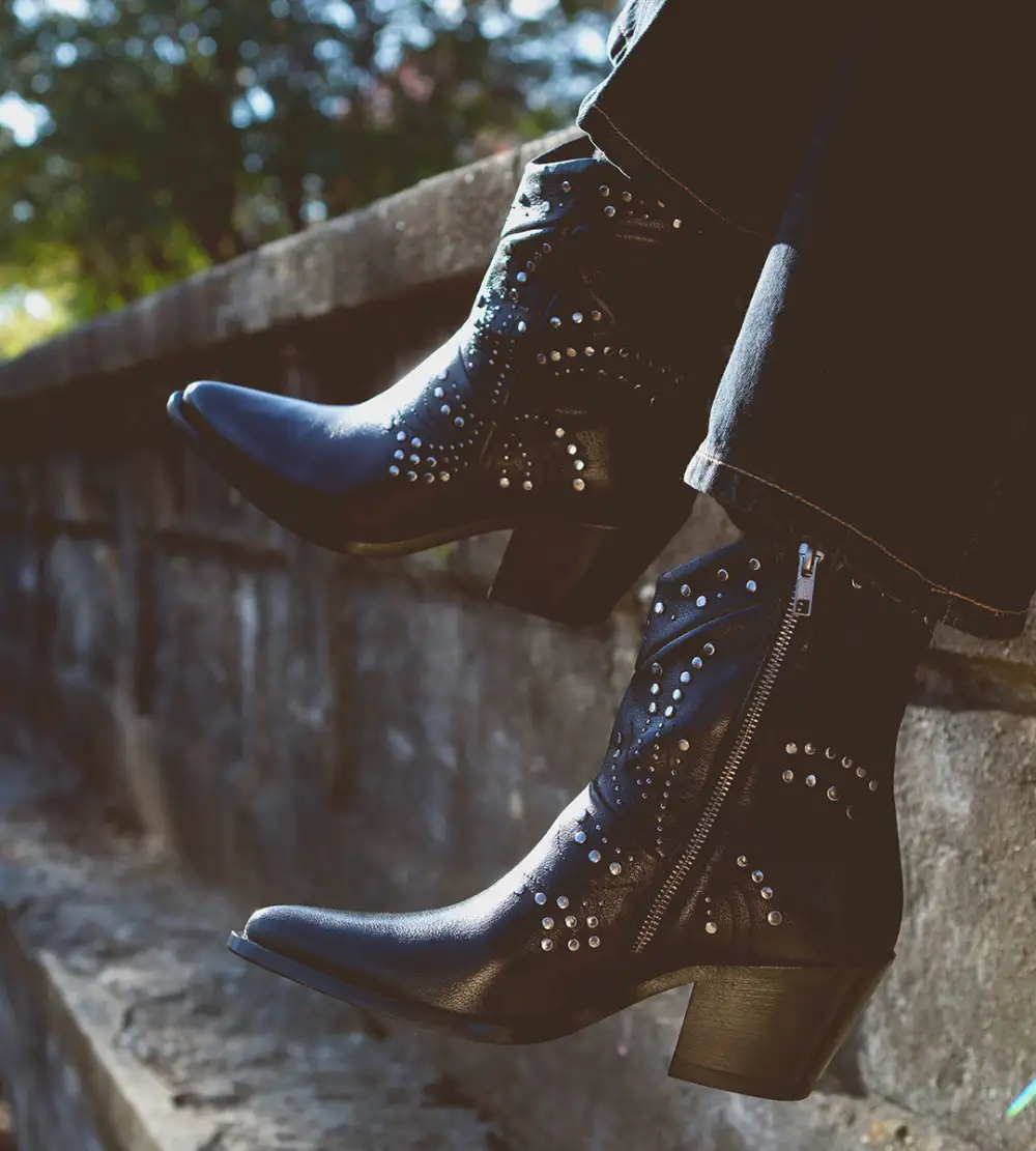 Pointed-Toe Studded Ankle Boots