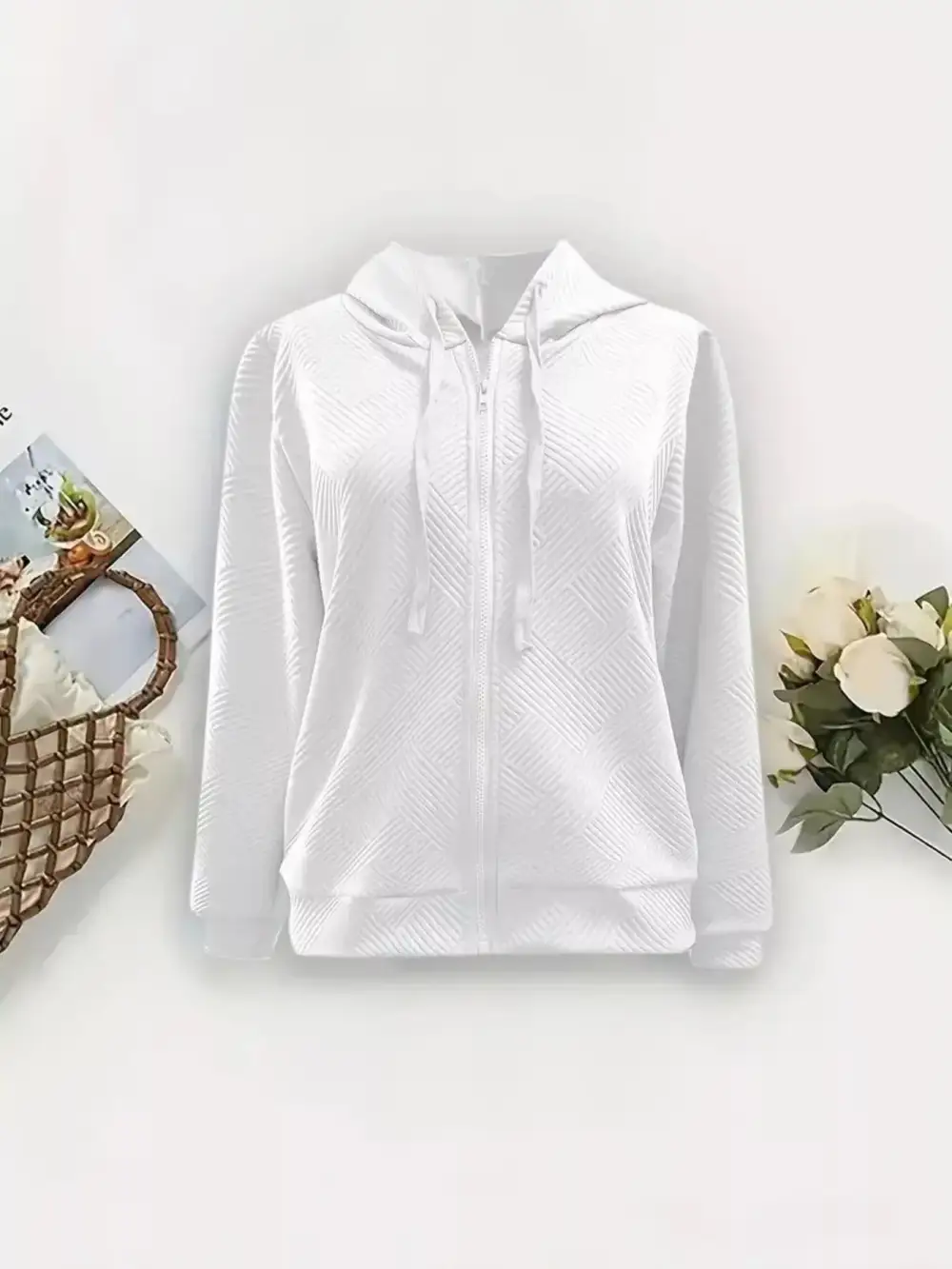Textured Zip-Up Hooded Jacket