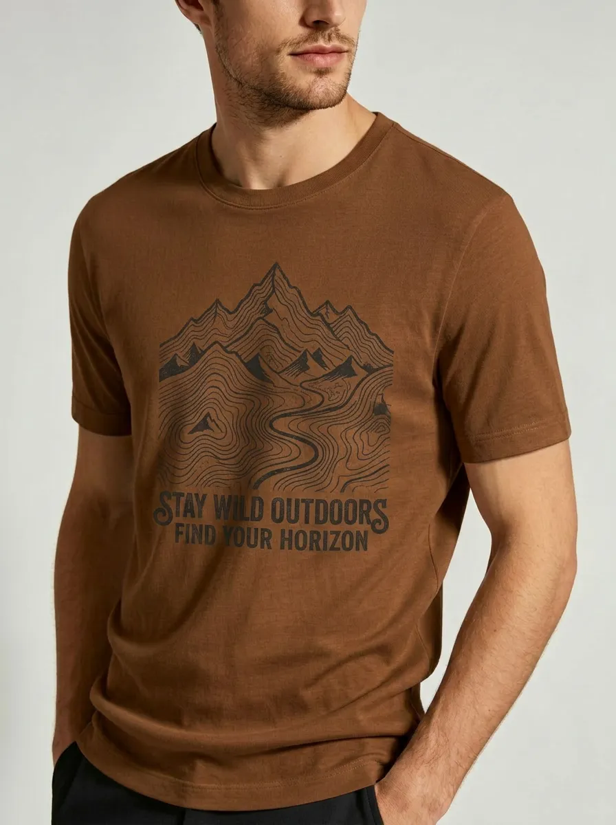 Men's Outdoor Adventure Mountain Topographic Printed T-shirt