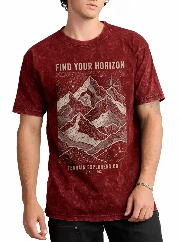 Men's Outdoor Adventure Mountain Topographic Printed T-shirt