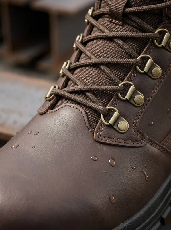 Men's Mountain Logo Waterproof Brown Printed Work Boots