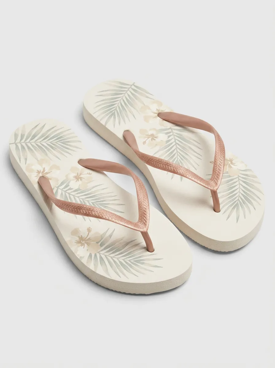Women's Tropical Beach Lover Hibiscus Palm Leaf Printed Flip Flops