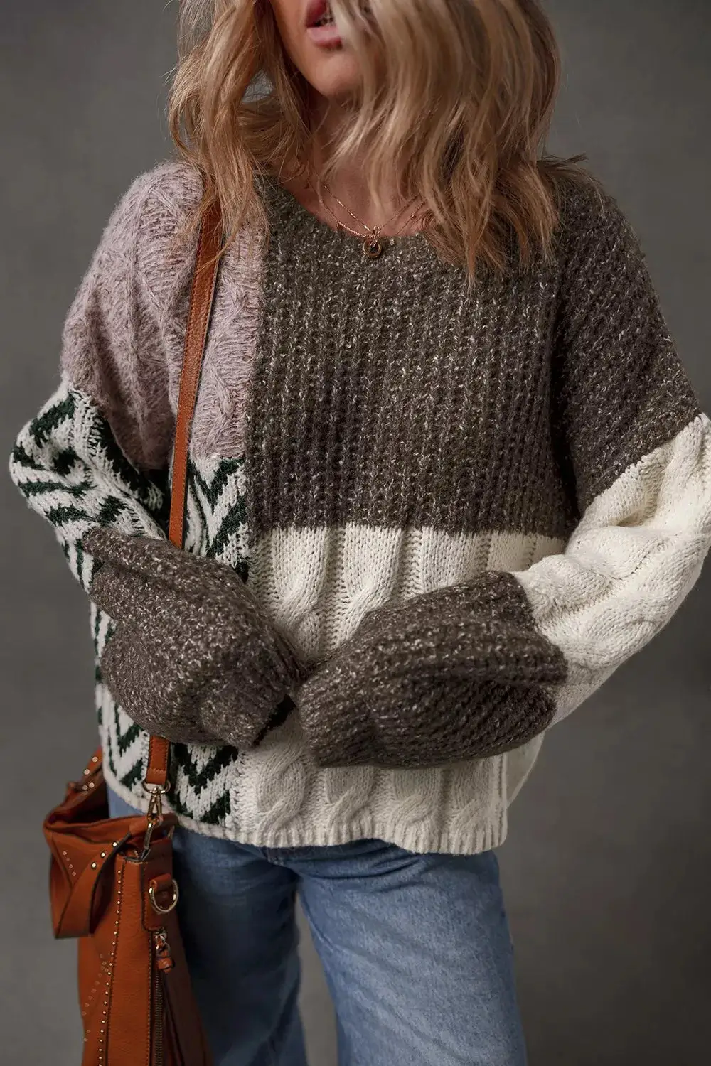 Cable Knit Color Block Sweater
