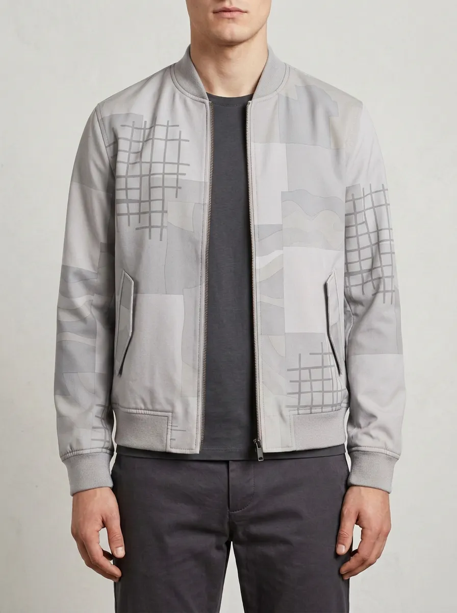 Men's Geometric Abstract Patchwork Printed Bomber Jacket