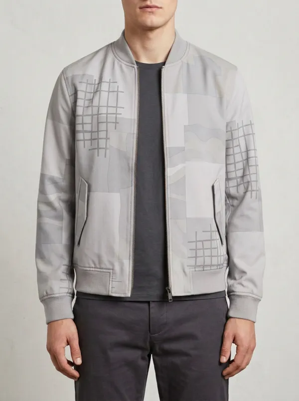 Men's Geometric Abstract Patchwork Printed Bomber Jacket