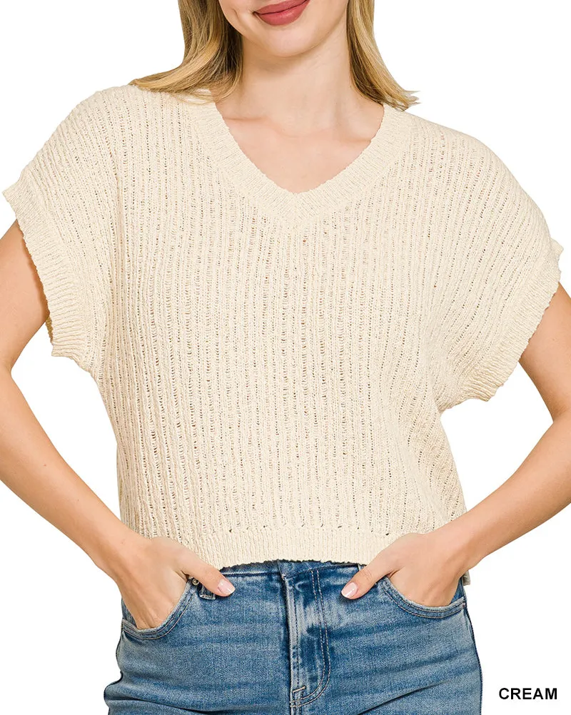 Essential V-Neck Textured Cropped Sweater