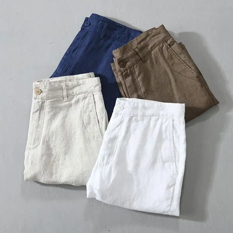 Drawstring Linen Blend Shorts