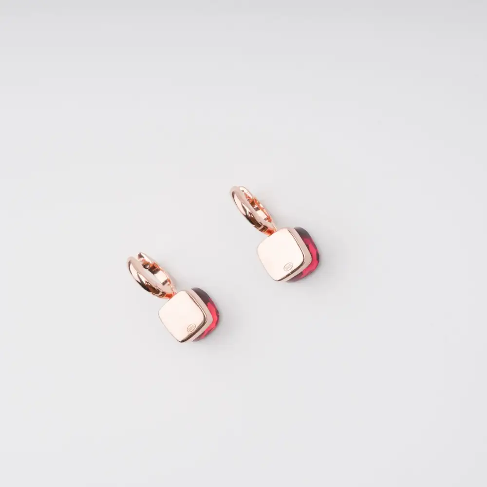 Red Cushion Cut Gemstone Hoop Sterling Silver Earrings