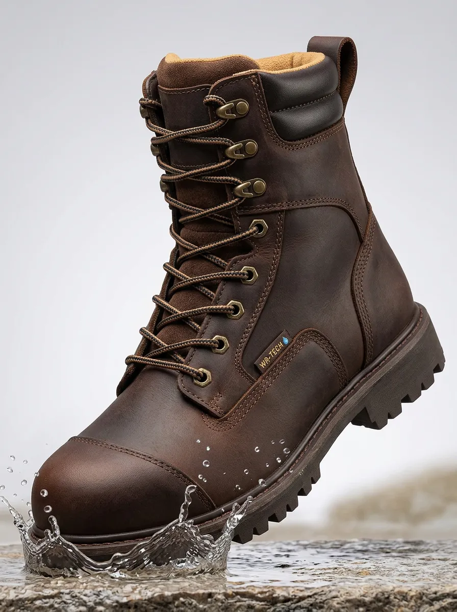 Site-Ready Leather-Look Workwear Men's Waterproof Work Boots