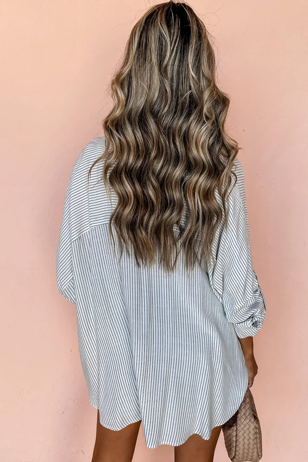Black Stripe Roll Tab Sleeve Shirt