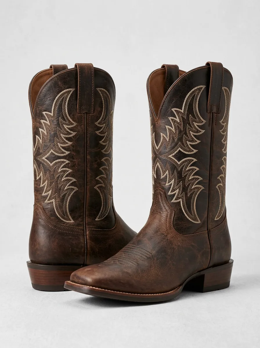 Canyon Embroidered Leather-Look Trail Look Unisex Western Cowboy Boots