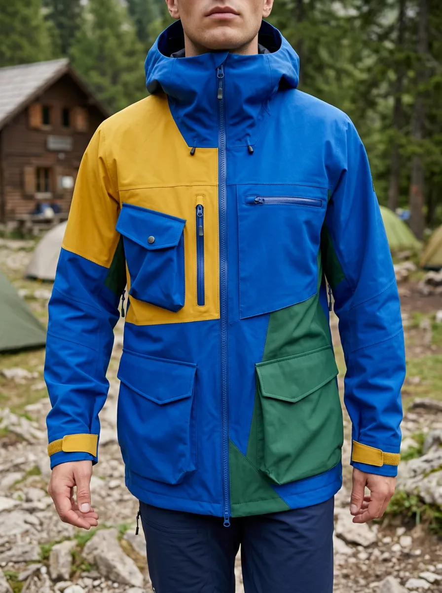 Men's Hiking Outdoor Colorblock Multi-Pocket Hooded Jacket