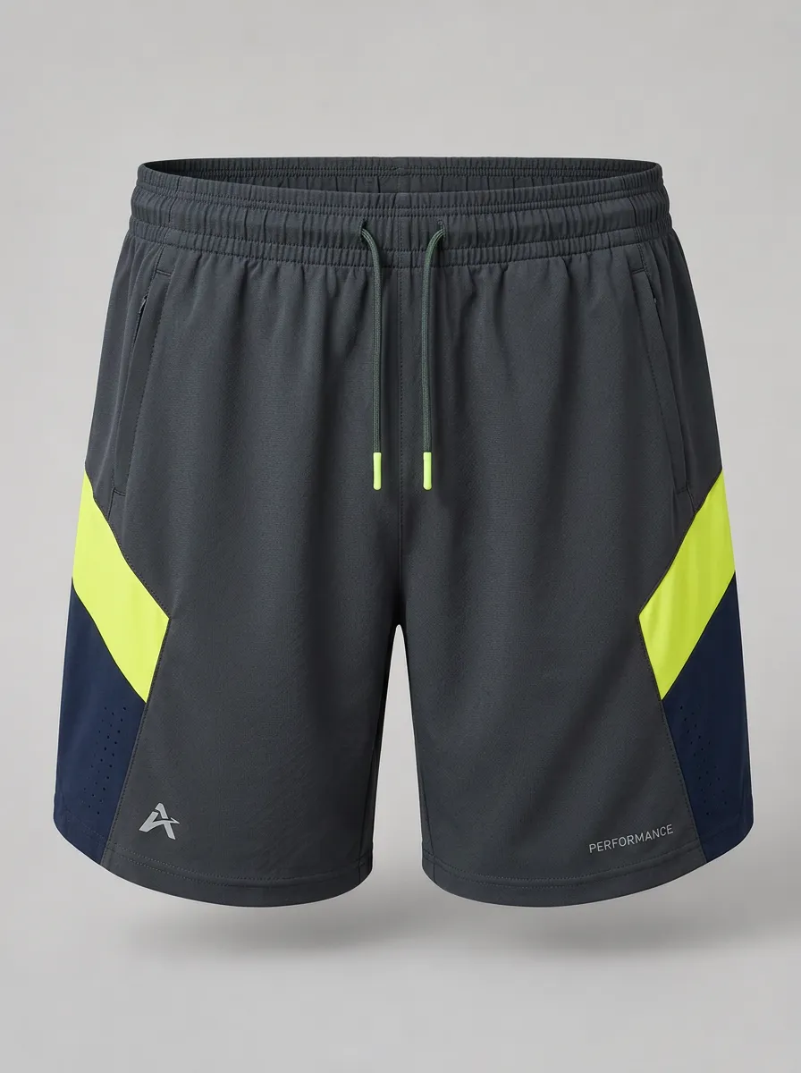 Men's Athletic Training Neon Yellow Colorblock Printed Shorts