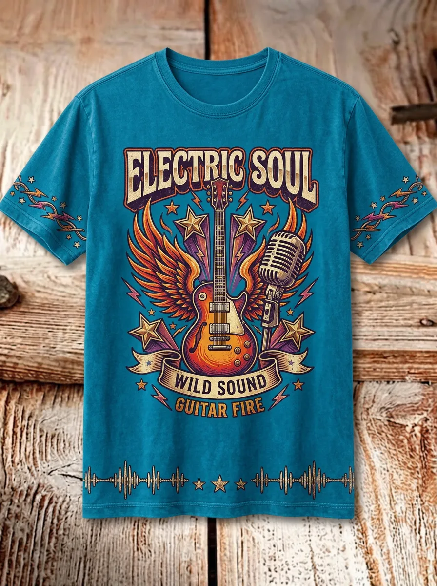 Unisex Rock Music Lover Electric Guitar Wings Printed T-shirt