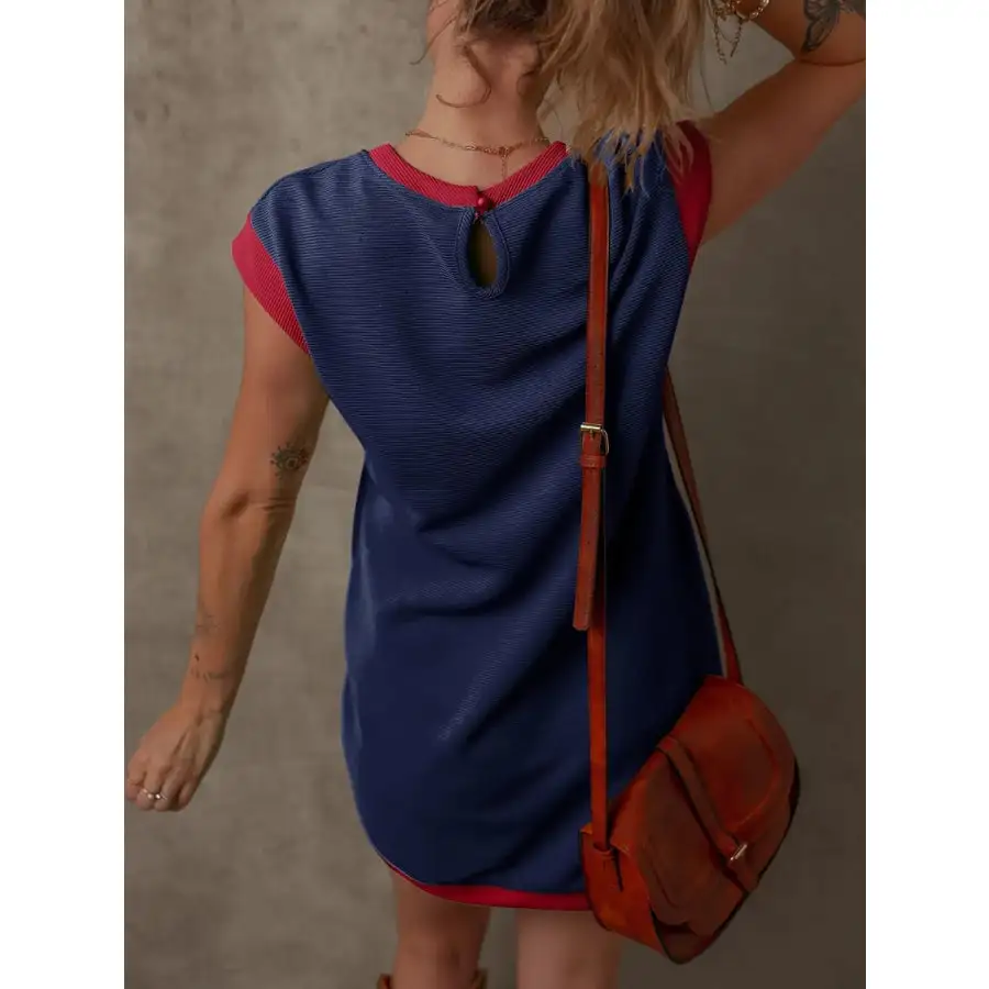 Round Neck Cap Sleeve Mini Dress