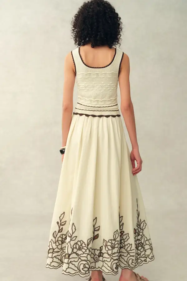 Sleeveless Crochet Embroidered Cotton Linen Maxi Dress