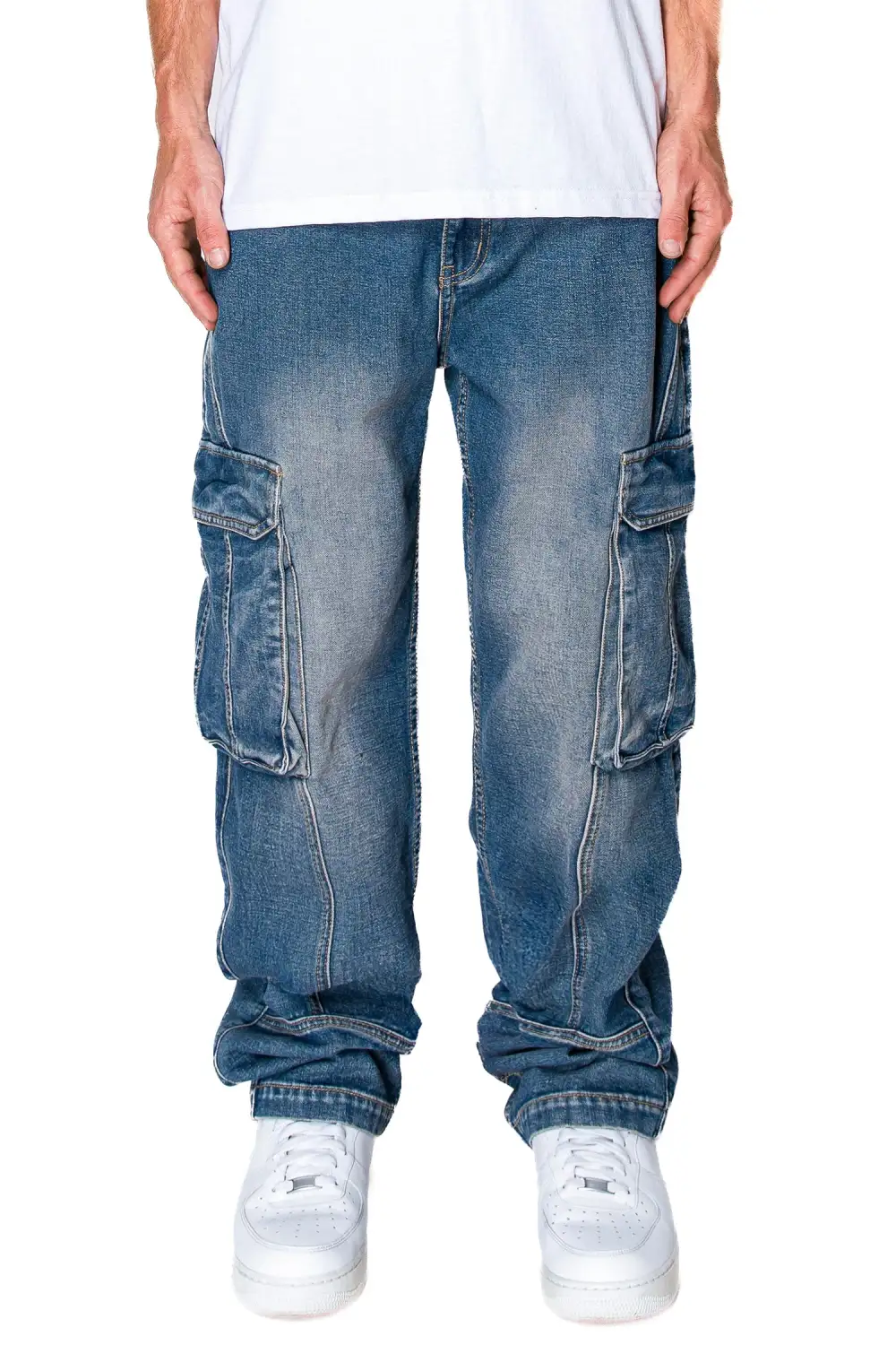 Men's Front Seam Baggy Fit Cargo Denim Jeans
