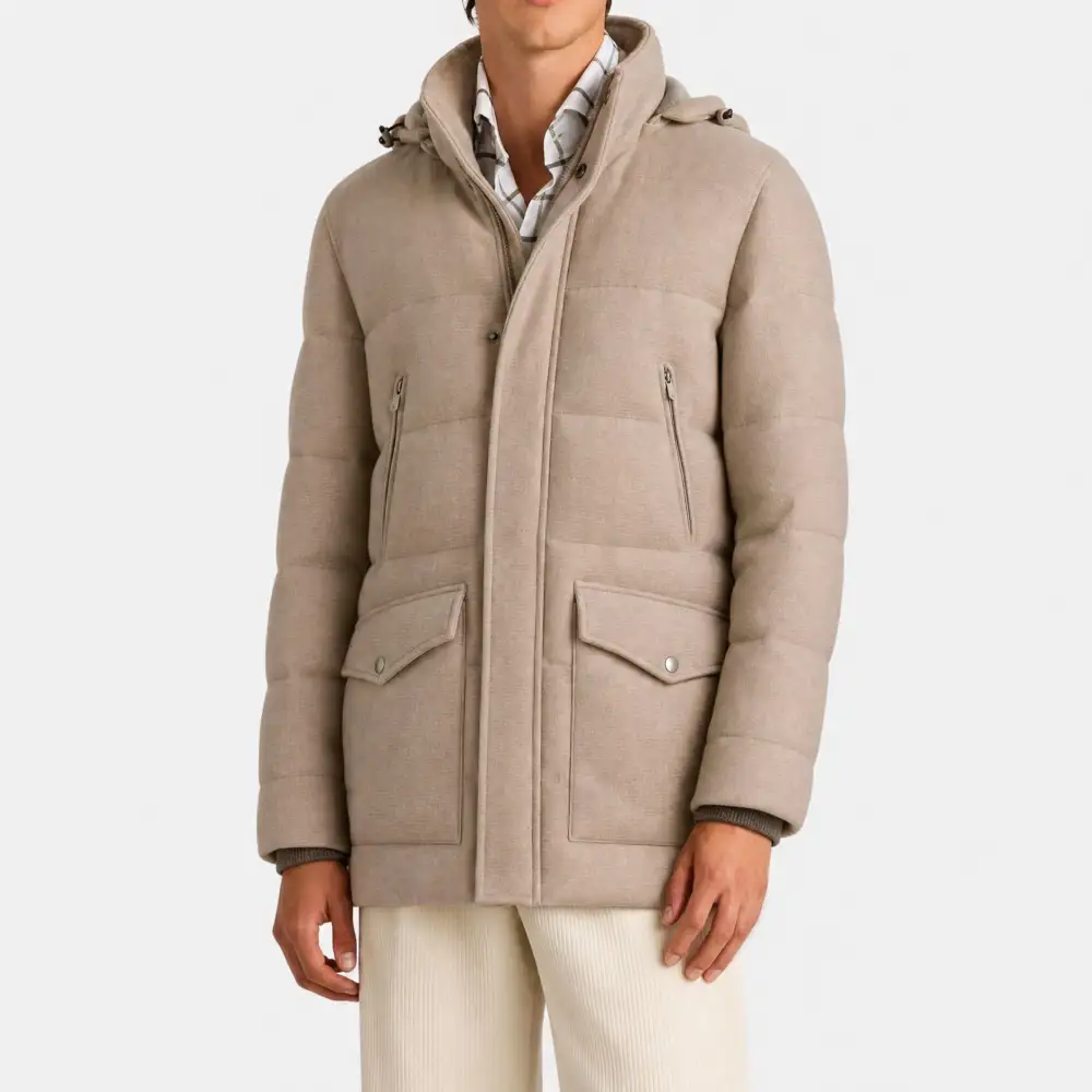Detachable Hood Down Suede Parka Coat